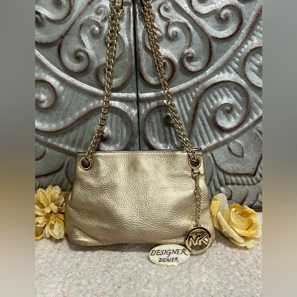 MICHAEL KORS Platinum Gold Small Leather Chain Tote - Picture 2 of 11
